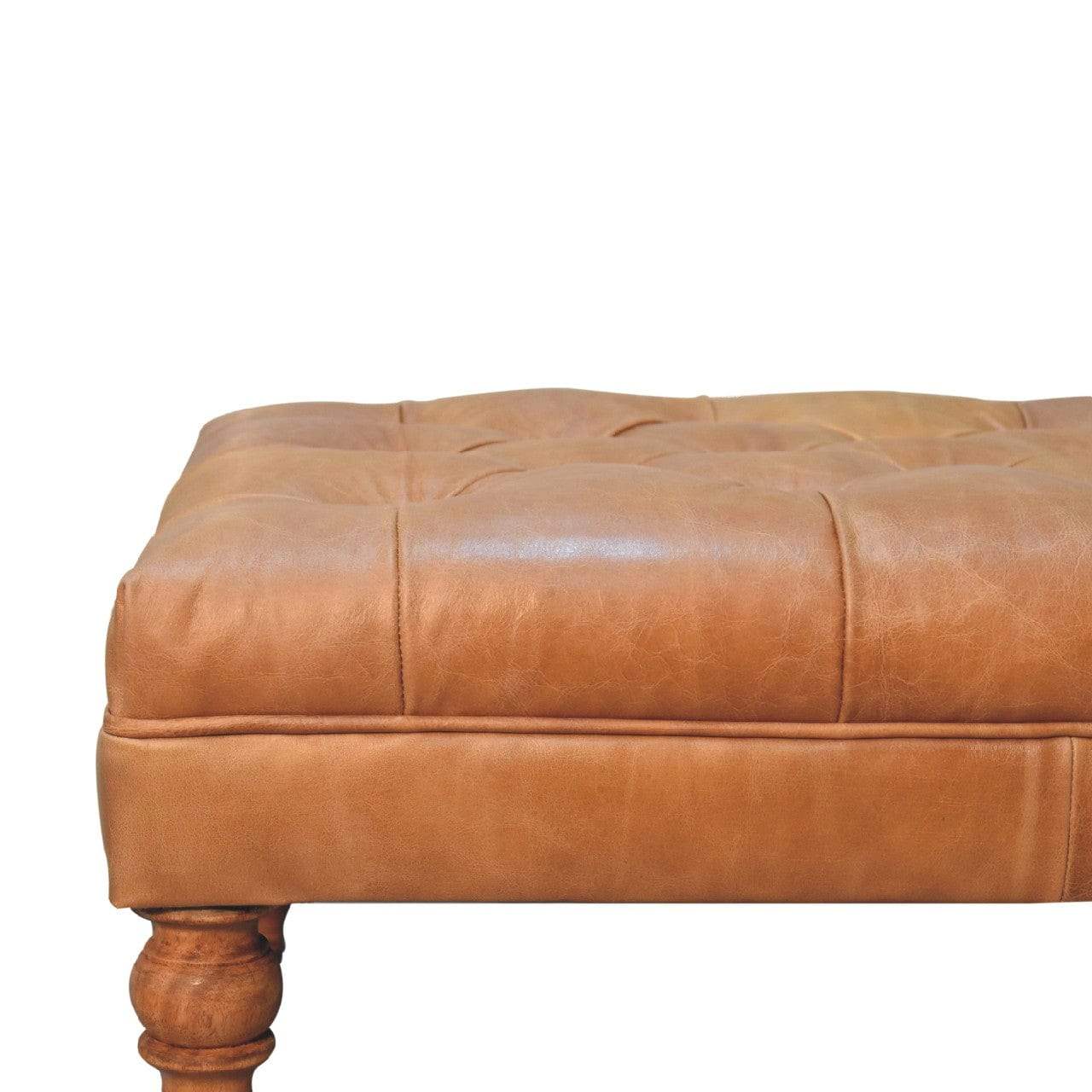 Buffalo Tan Leather Ottoman with Castor Legs - Artisan Furniture - Flyclothing LLC