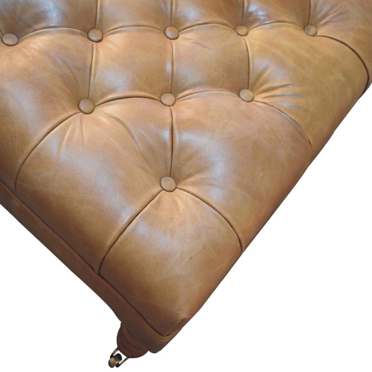Buffalo Tan Leather Ottoman with Castor Legs - Artisan Furniture - Flyclothing LLC