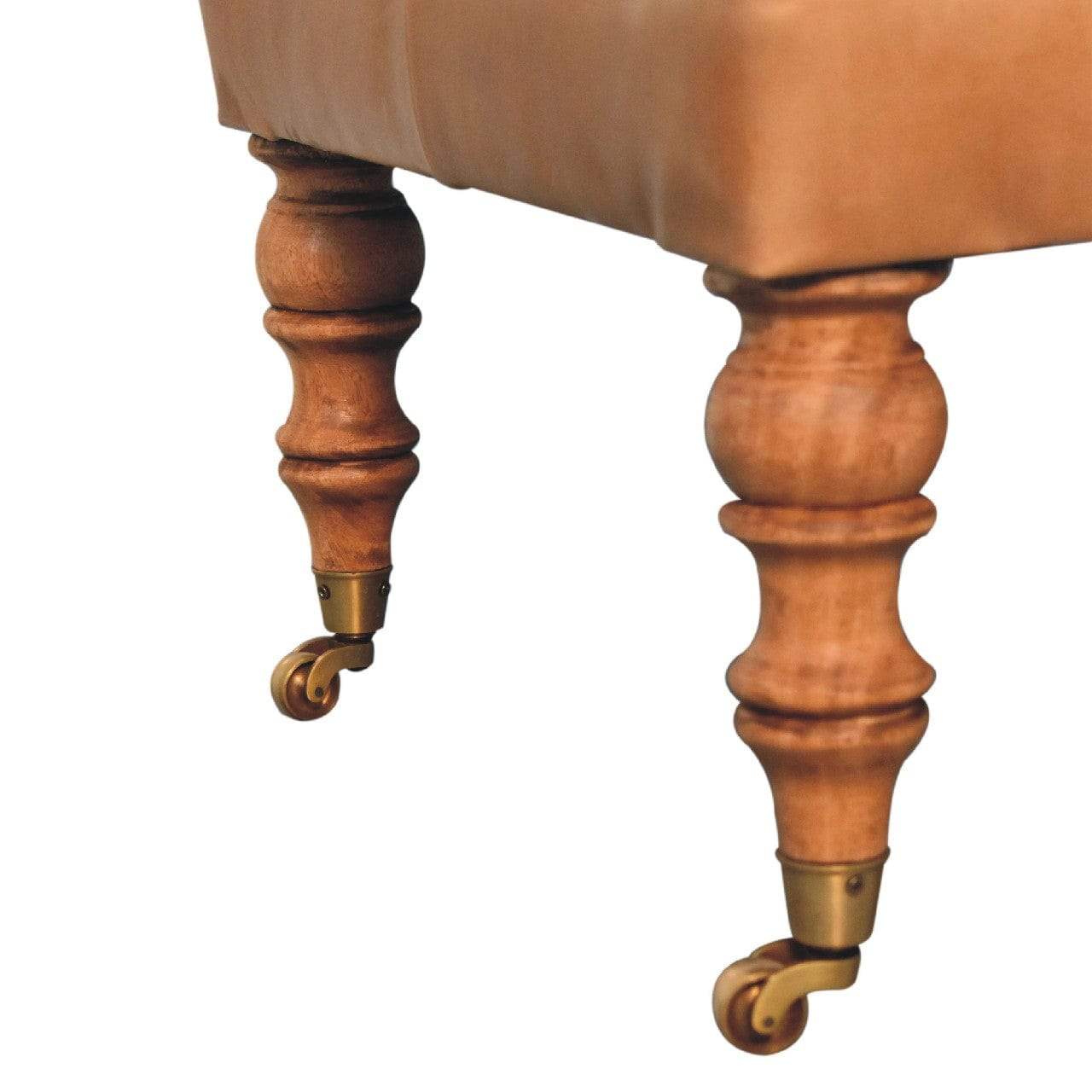 Buffalo Tan Leather Ottoman with Castor Legs - Artisan Furniture - Flyclothing LLC