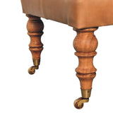 Buffalo Tan Leather Ottoman with Castor Legs - Artisan Furniture - Flyclothing LLC