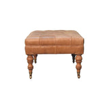 Buffalo Tan Leather Ottoman with Castor Legs - Artisan Furniture - Flyclothing LLC