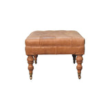 Buffalo Tan Leather Ottoman with Castor Legs - Artisan Furniture - Flyclothing LLC