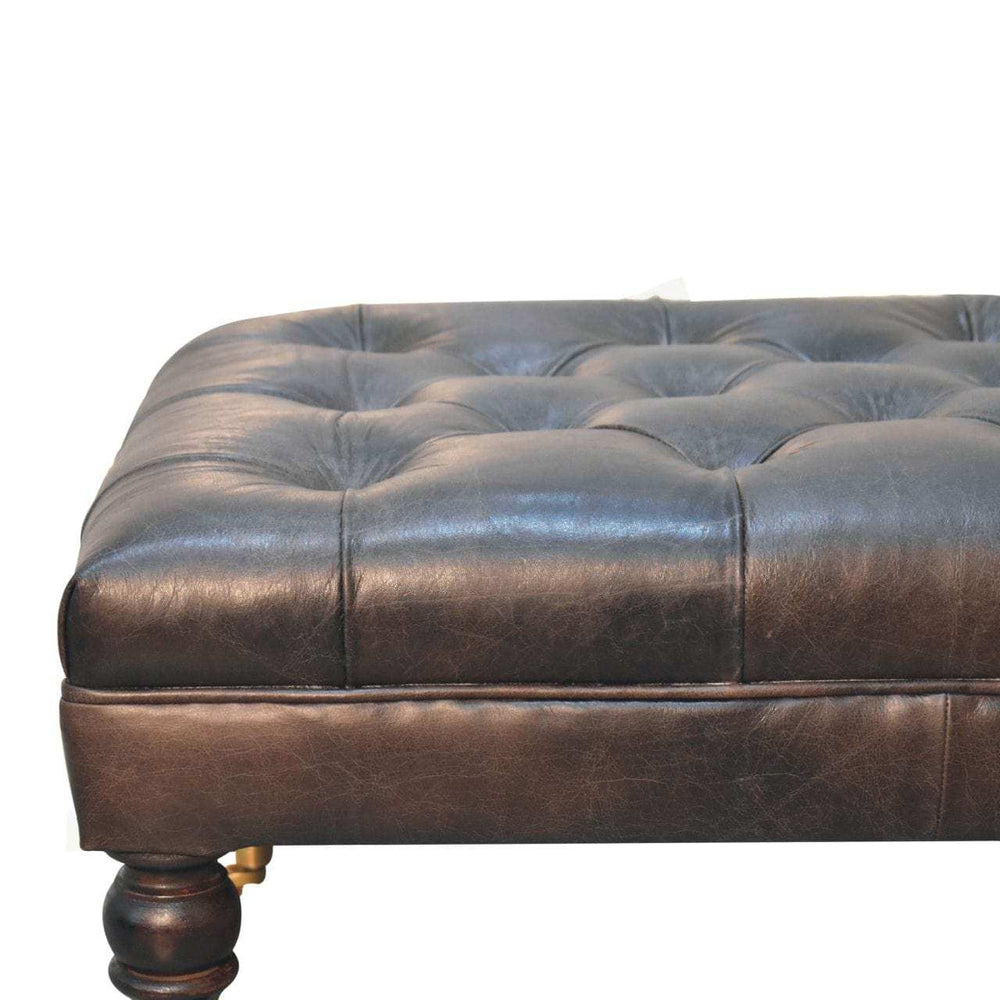 Buffalo Ash Black Leather Ottoman with Castor Legs - Artisan Furniture - Flyclothing LLC