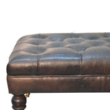 Buffalo Ash Black Leather Ottoman with Castor Legs - Artisan Furniture - Flyclothing LLC
