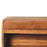 Buffalo Hide Pull out Oak-ish Shoe Storage Bench - Artisan Furniture - Flyclothing LLC