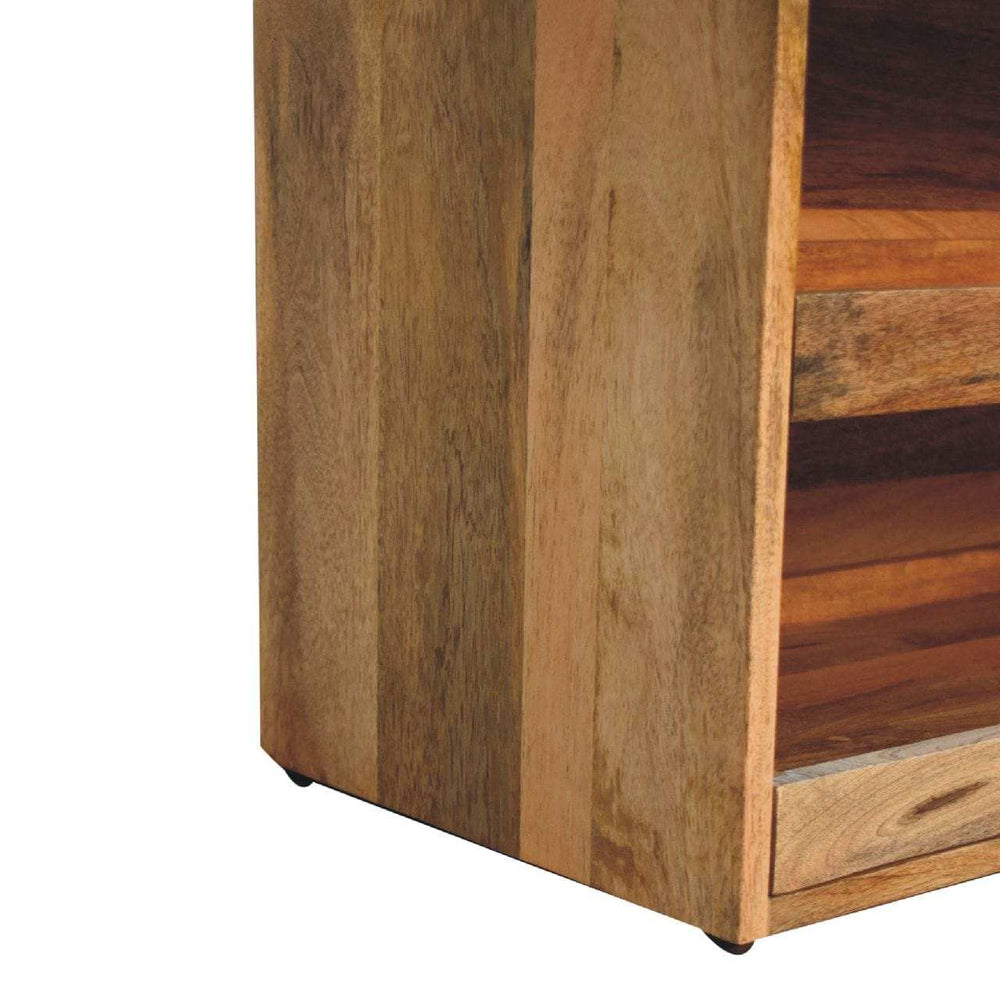 Buffalo Hide Pull out Oak-ish Shoe Storage Bench - Artisan Furniture - Flyclothing LLC