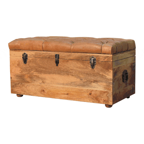 Buffalo Hide Oak-ish Storage Trunk - Artisan Furniture