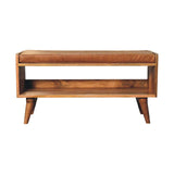 Oak-ish Bench with Tan Leather Seatpad - Artisan Furniture - Flyclothing LLC