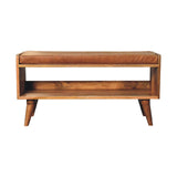 Oak-ish Bench with Tan Leather Seatpad - Artisan Furniture - Flyclothing LLC