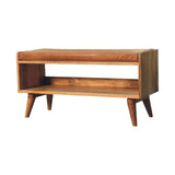 Oak-ish Bench with Tan Leather Seatpad - Artisan Furniture - Flyclothing LLC