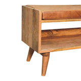 Oak-ish Bench with Tan Leather Seatpad - Artisan Furniture - Flyclothing LLC
