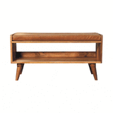 Oak-ish Bench with Tan Leather Seatpad - Artisan Furniture - Flyclothing LLC