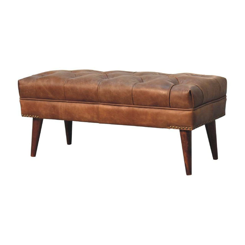 Harbour Brown Leather Bench - Artisan Furniture - Flyclothing LLC