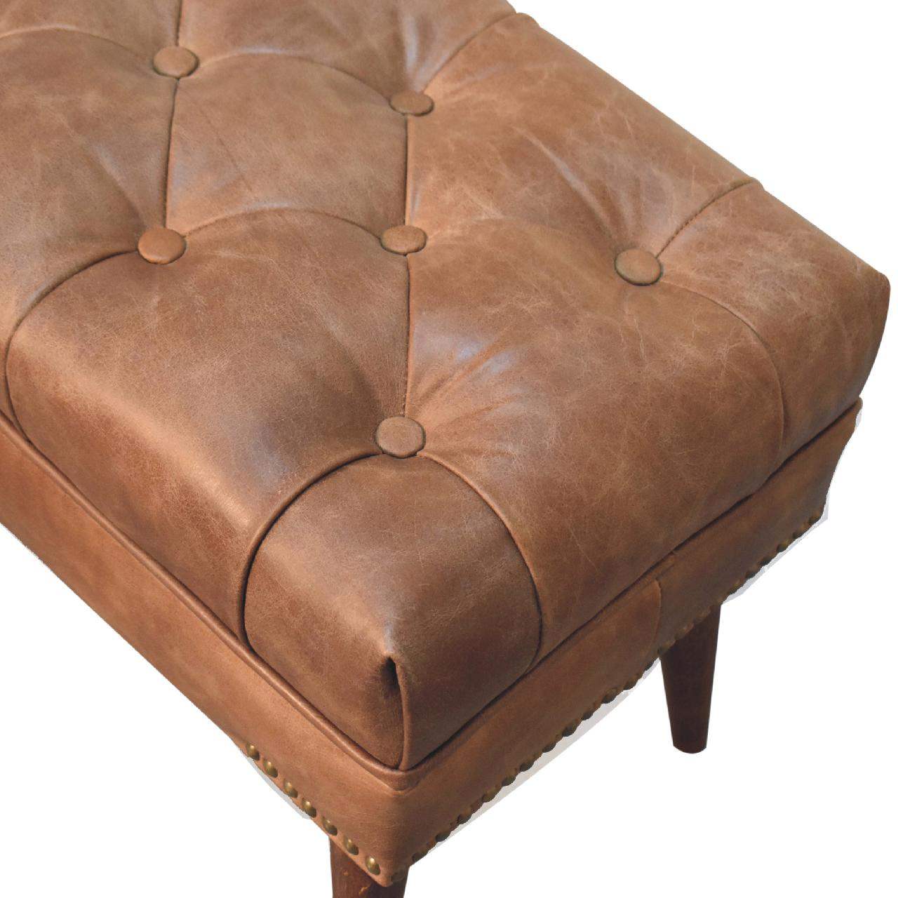 Harbour Brown Leather Bench - Artisan Furniture - Flyclothing LLC