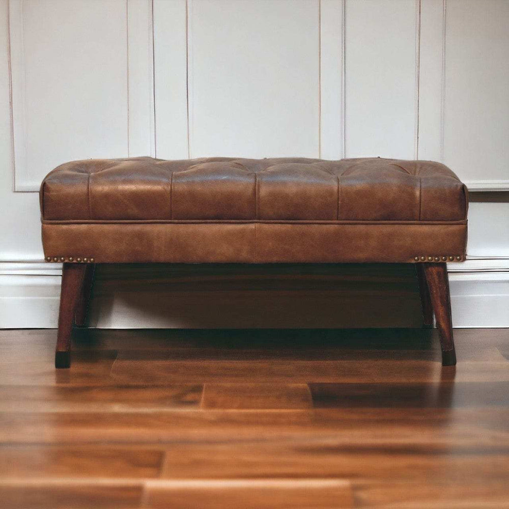 Harbour Brown Leather Bench - Artisan Furniture - Flyclothing LLC