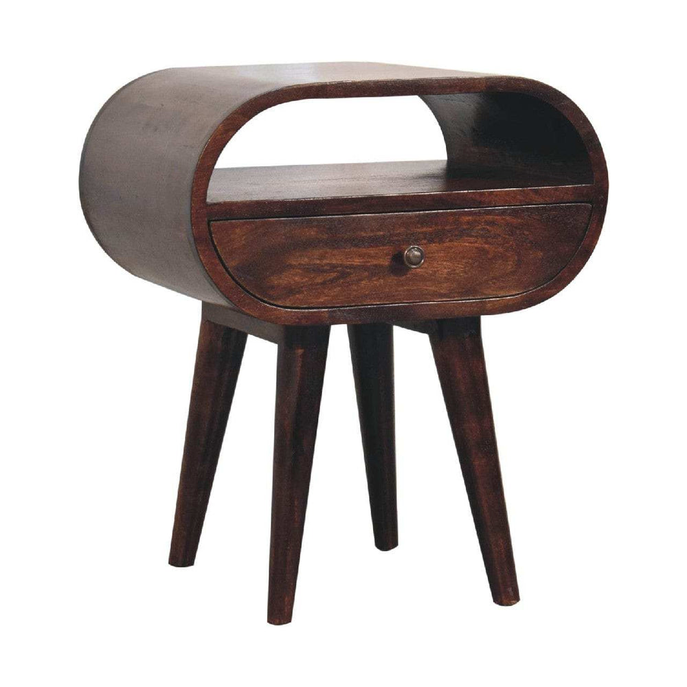 Light Walnut Circular Bedside with Open Slot - Artisan Furniture - Flyclothing LLC