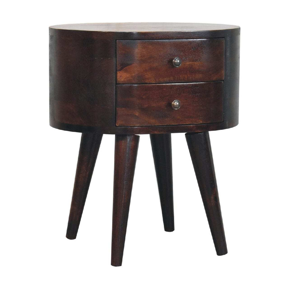 Light Walnut Rounded Bedside Table - Artisan Furniture - Flyclothing LLC