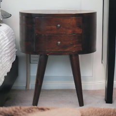Light Walnut Rounded Bedside Table - Artisan Furniture