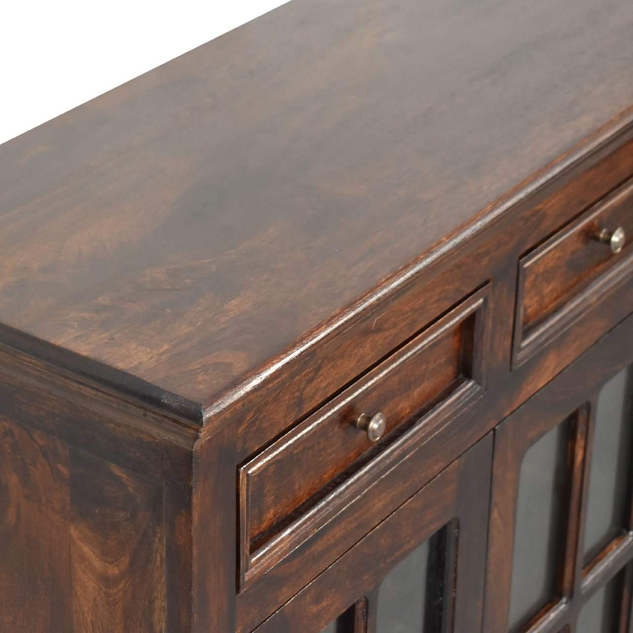 Light Walnut Cabinet with Glazed Doors - Artisan Furniture - Flyclothing LLC