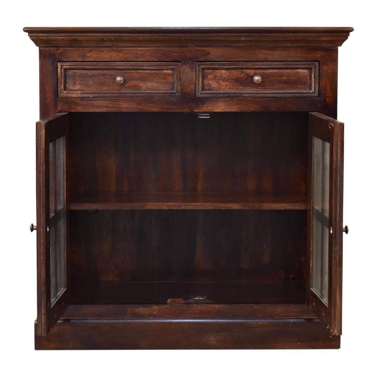 Light Walnut Cabinet with Glazed Doors - Artisan Furniture - Flyclothing LLC