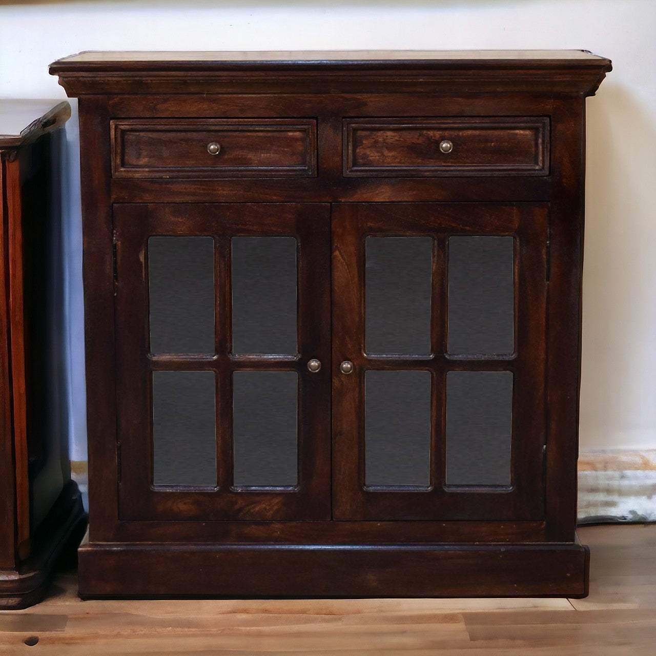 Light Walnut Cabinet with Glazed Doors - Artisan Furniture - Flyclothing LLC