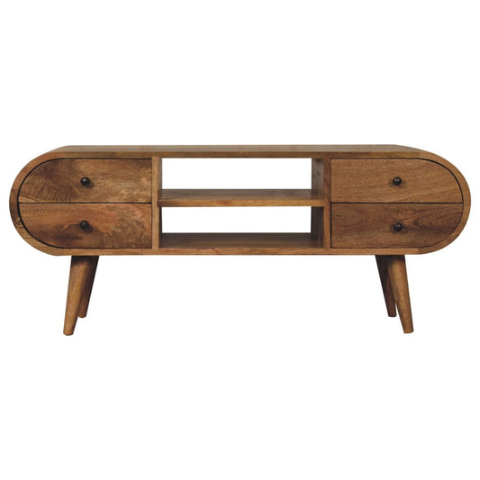 Oak-ish Circular Media Unit with 2 Open Slots - Artisan Furniture