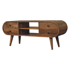 Oak-ish Circular Media Unit with 2 Open Slots - Artisan Furniture