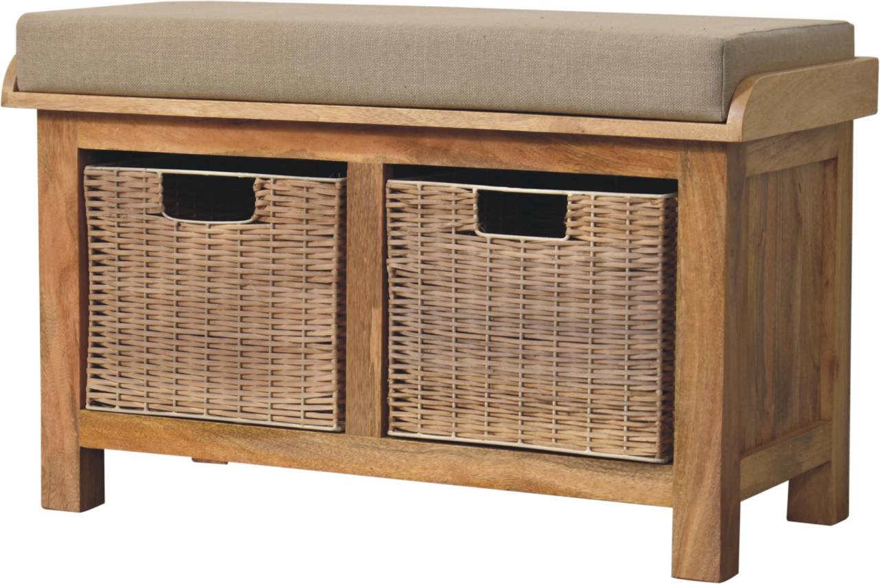 Artisan Rattan Basket Linen Bench - Artisan Furniture