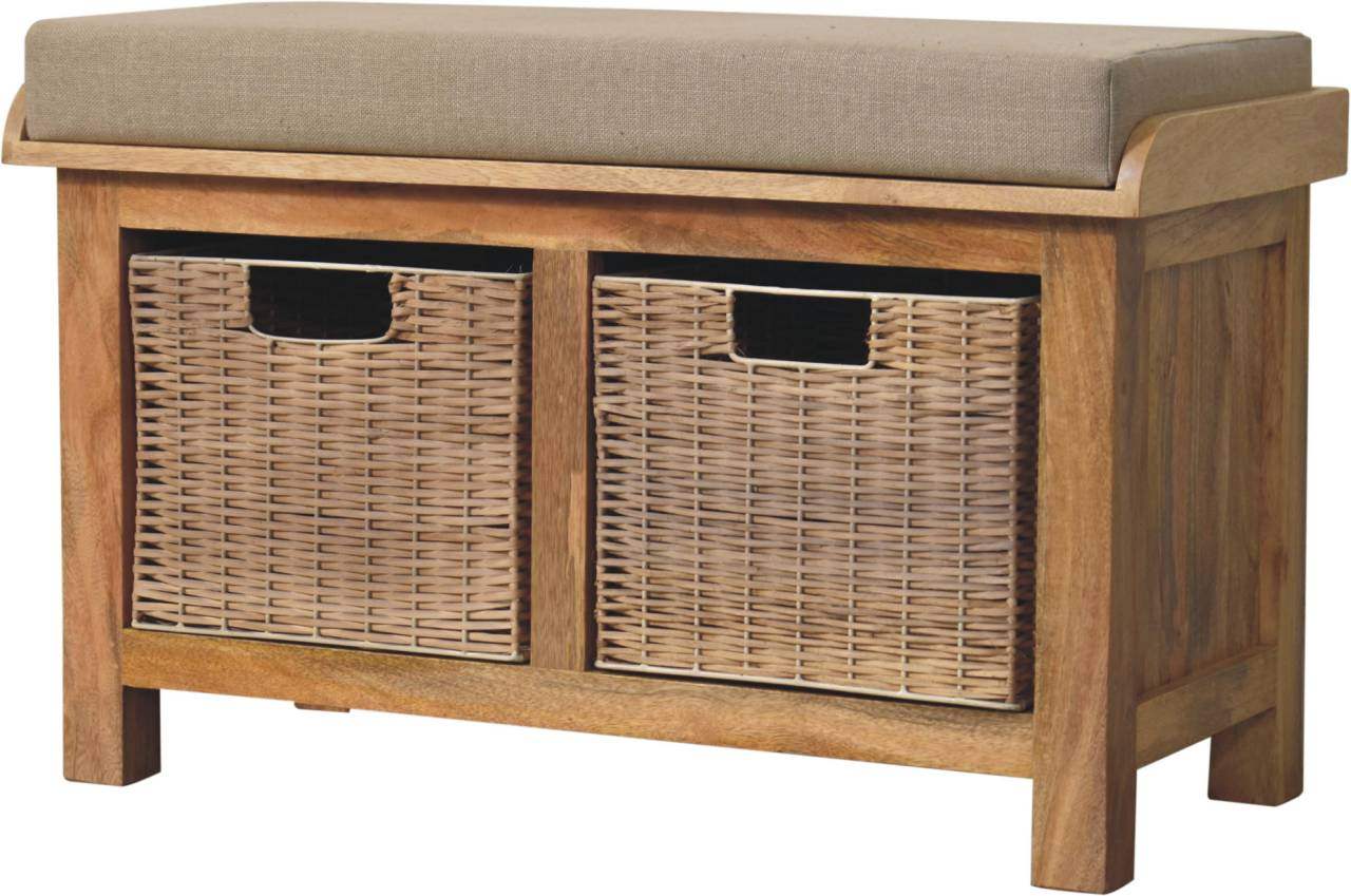 Artisan Rattan Basket Linen Bench - Artisan Furniture - Flyclothing LLC