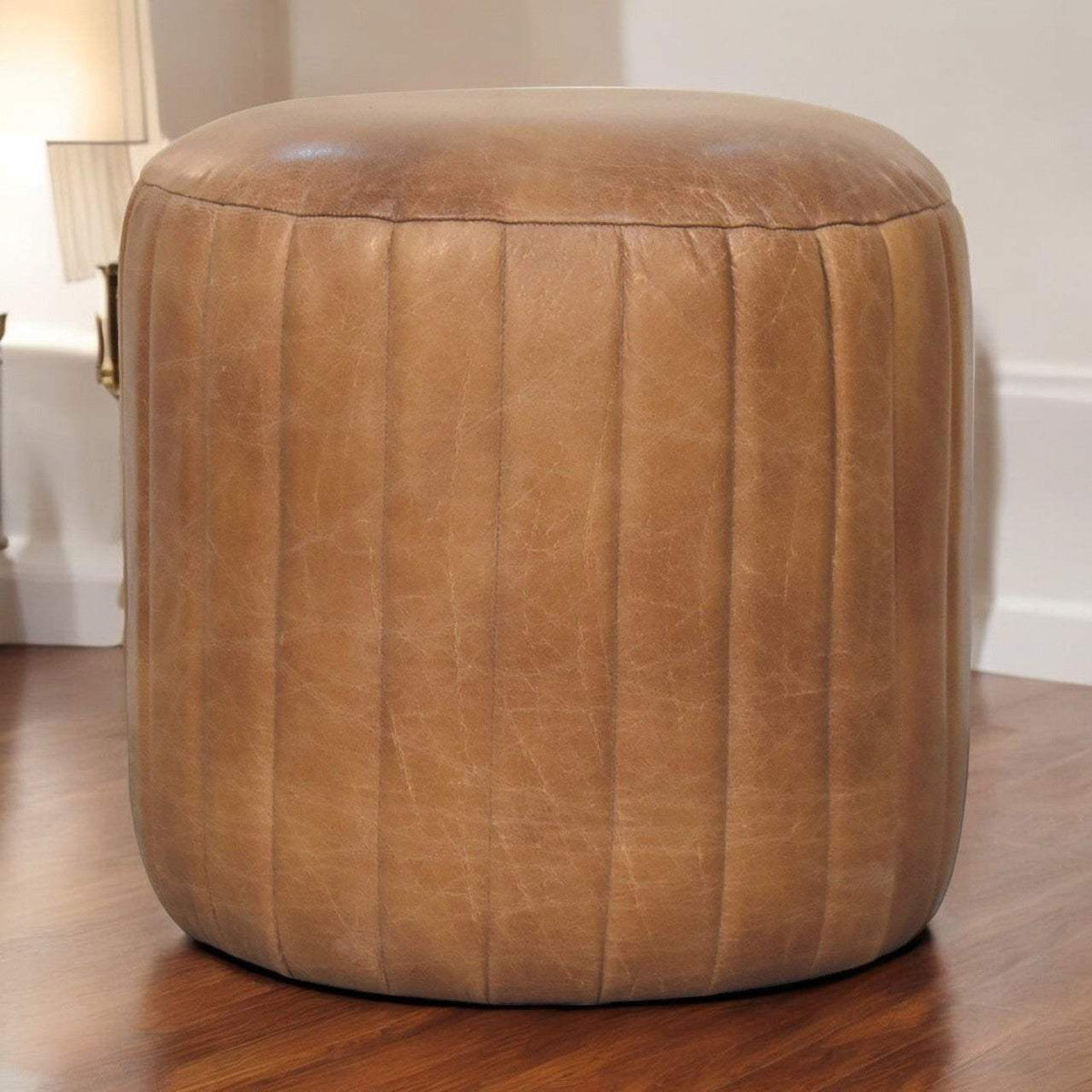 Artisan Buffalo Leather Boucle Footstool - Artisan Furniture - Flyclothing LLC