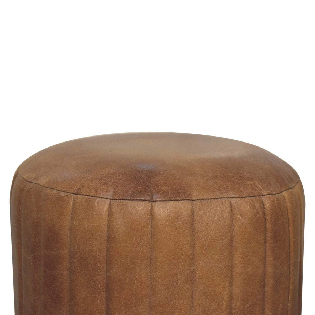 Artisan Buffalo Leather Boucle Footstool - Artisan Furniture - Flyclothing LLC