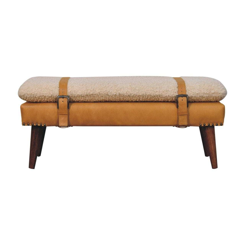 Artisan Furniture Boucle x Tan Leather Bench - Artisan Furniture - Flyclothing LLC