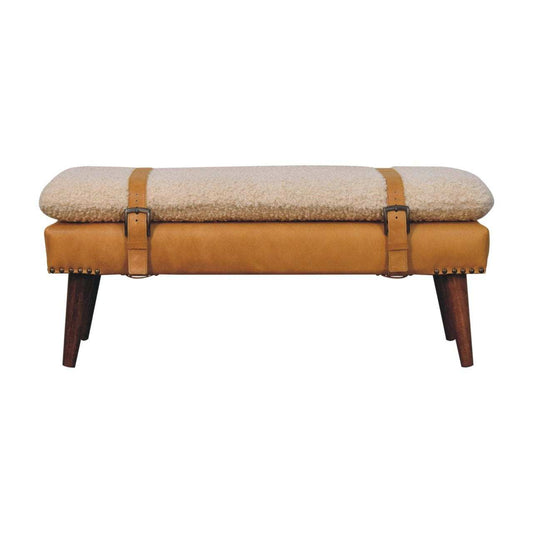Artisan Furniture Boucle x Tan Leather Bench - Artisan Furniture - Flyclothing LLC