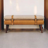 Artisan Furniture Boucle x Tan Leather Bench - Artisan Furniture - Flyclothing LLC