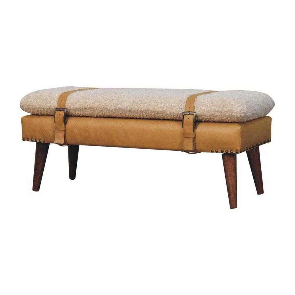 Artisan Furniture Boucle x Tan Leather Bench - Artisan Furniture - Flyclothing LLC