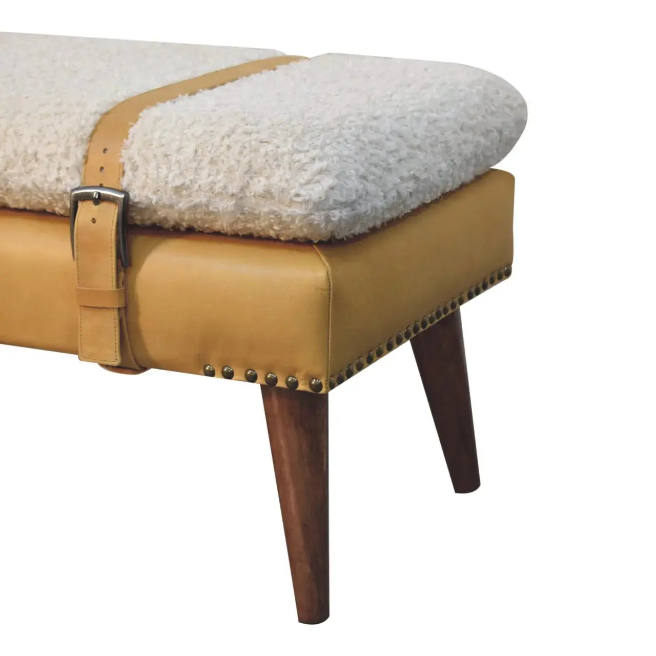 Artisan Furniture Boucle x Tan Leather Bench - Artisan Furniture - Flyclothing LLC