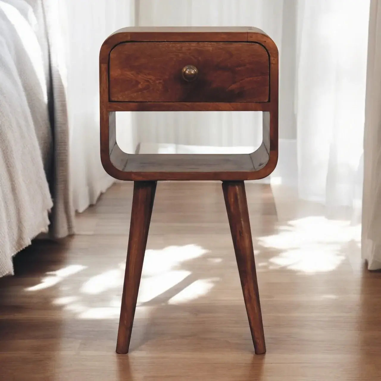Artisan Furniture Mini Honey Caramel Curved Bedside with Lower Slot - Artisan Furniture - Flyclothing LLC