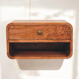 Artisan Furniture Curved Honey Caramel Wall Mounted Bedside with Open Slot - Artisan Furniture - Flyclothing LLC