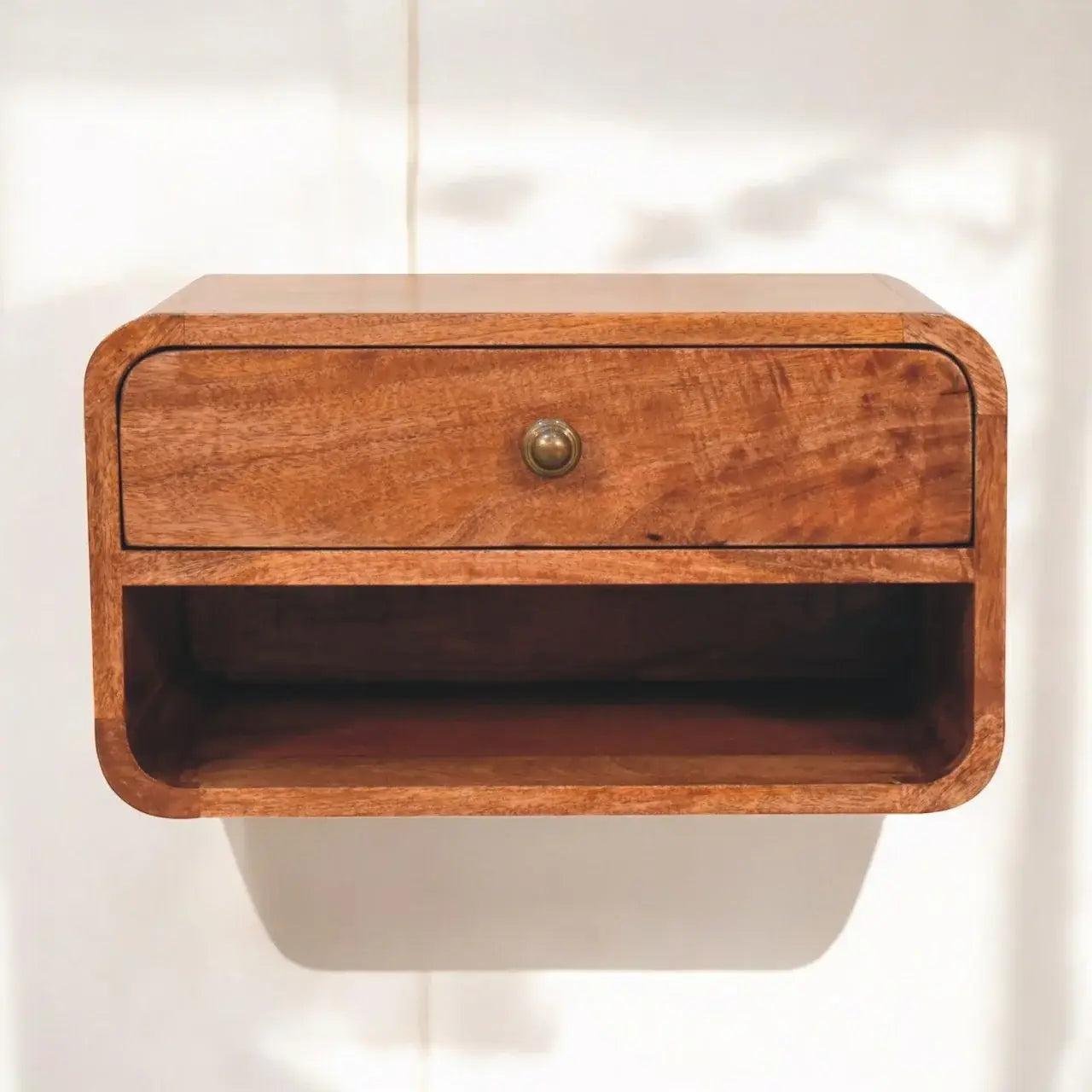 Artisan Furniture Curved Honey Caramel Wall Mounted Bedside with Open Slot - Artisan Furniture - Flyclothing LLC