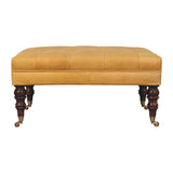 Artisan Furniture Honey Caramel Buffalo Ash Black Leather Ottoman with Castor Legs - Artisan Furniture