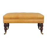 Artisan Furniture Honey Caramel Buffalo Ash Black Leather Ottoman with Castor Legs - Artisan Furniture - Flyclothing LLC