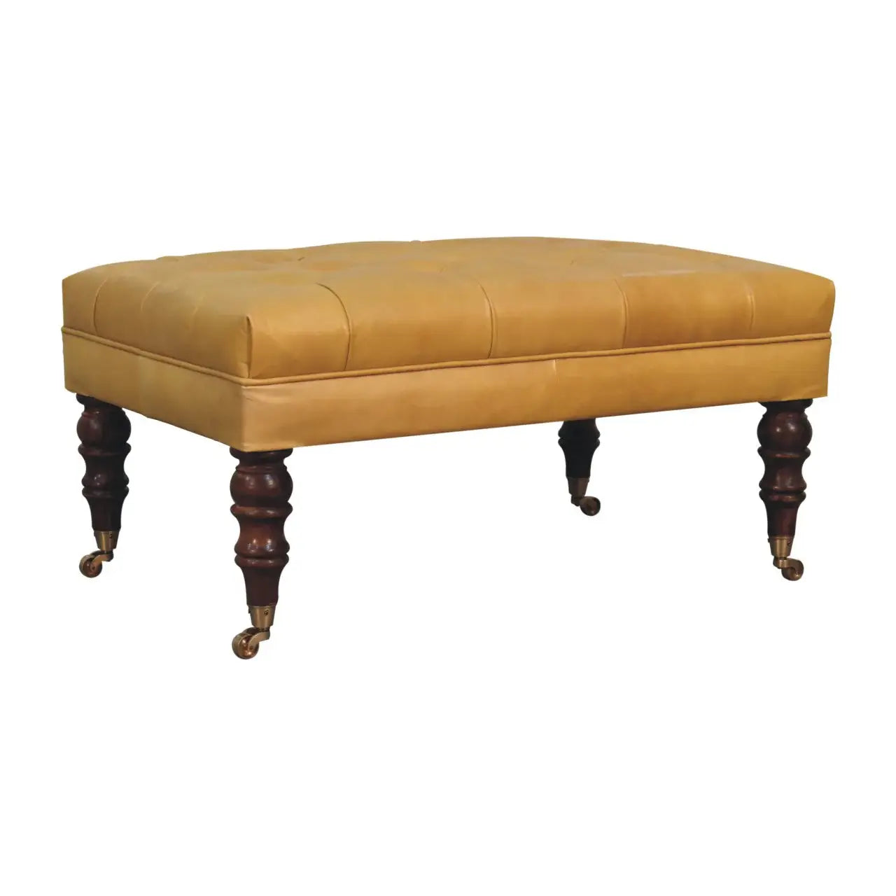 Artisan Furniture Honey Caramel Buffalo Ash Black Leather Ottoman with Castor Legs - Artisan Furniture - Flyclothing LLC