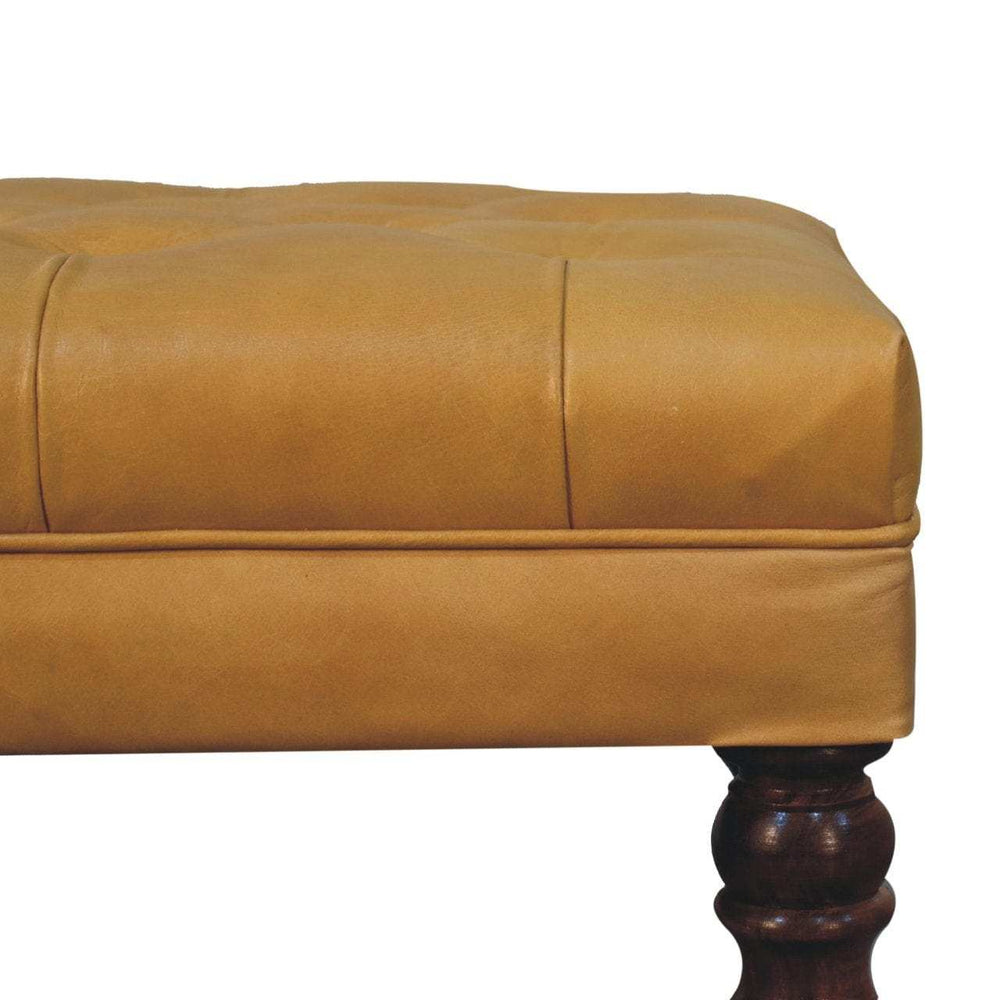 Artisan Furniture Honey Caramel Buffalo Ash Black Leather Ottoman with Castor Legs - Artisan Furniture - Flyclothing LLC