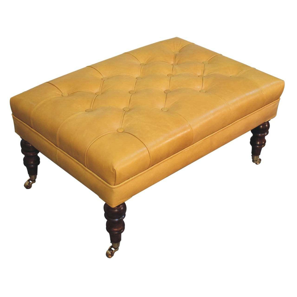 Artisan Furniture Honey Caramel Buffalo Ash Black Leather Ottoman with Castor Legs - Artisan Furniture - Flyclothing LLC