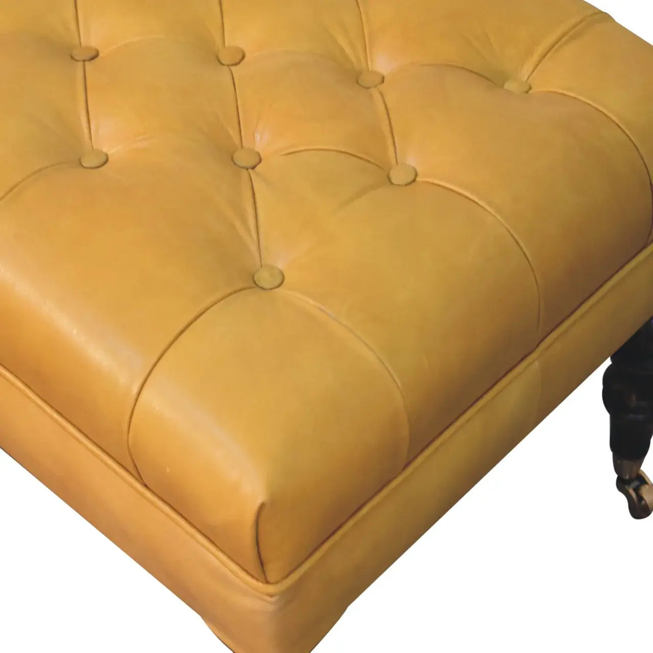 Artisan Furniture Honey Caramel Buffalo Ash Black Leather Ottoman with Castor Legs - Artisan Furniture - Flyclothing LLC