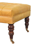 Artisan Furniture Honey Caramel Buffalo Ash Black Leather Ottoman with Castor Legs - Artisan Furniture - Flyclothing LLC
