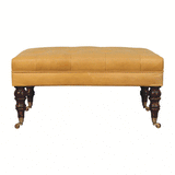 Artisan Furniture Honey Caramel Buffalo Ash Black Leather Ottoman with Castor Legs - Artisan Furniture - Flyclothing LLC