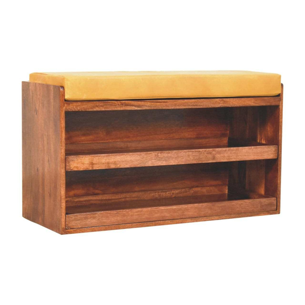 Artisan Furniture Buffalo Hide Pull out Honey Caramel Shoe Storage Bench - Artisan Furniture - Flyclothing LLC