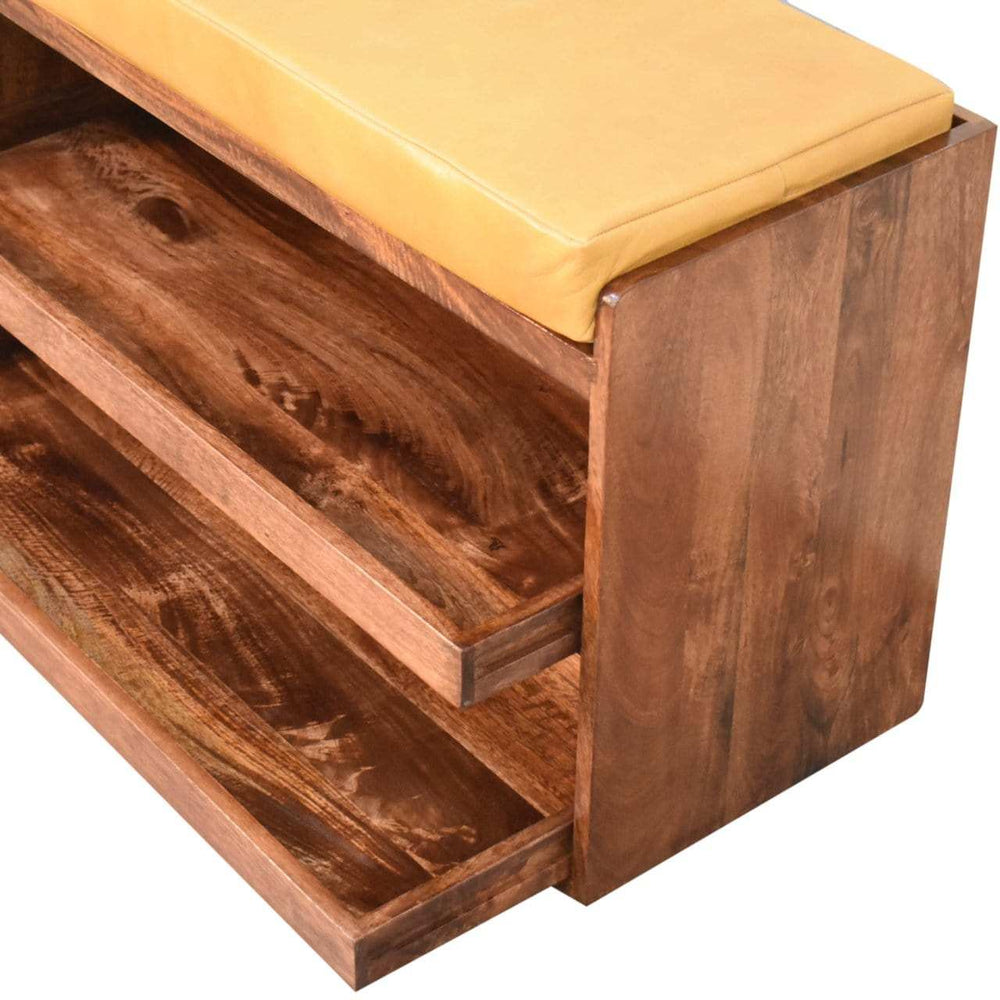 Artisan Furniture Buffalo Hide Pull out Honey Caramel Shoe Storage Bench - Artisan Furniture - Flyclothing LLC