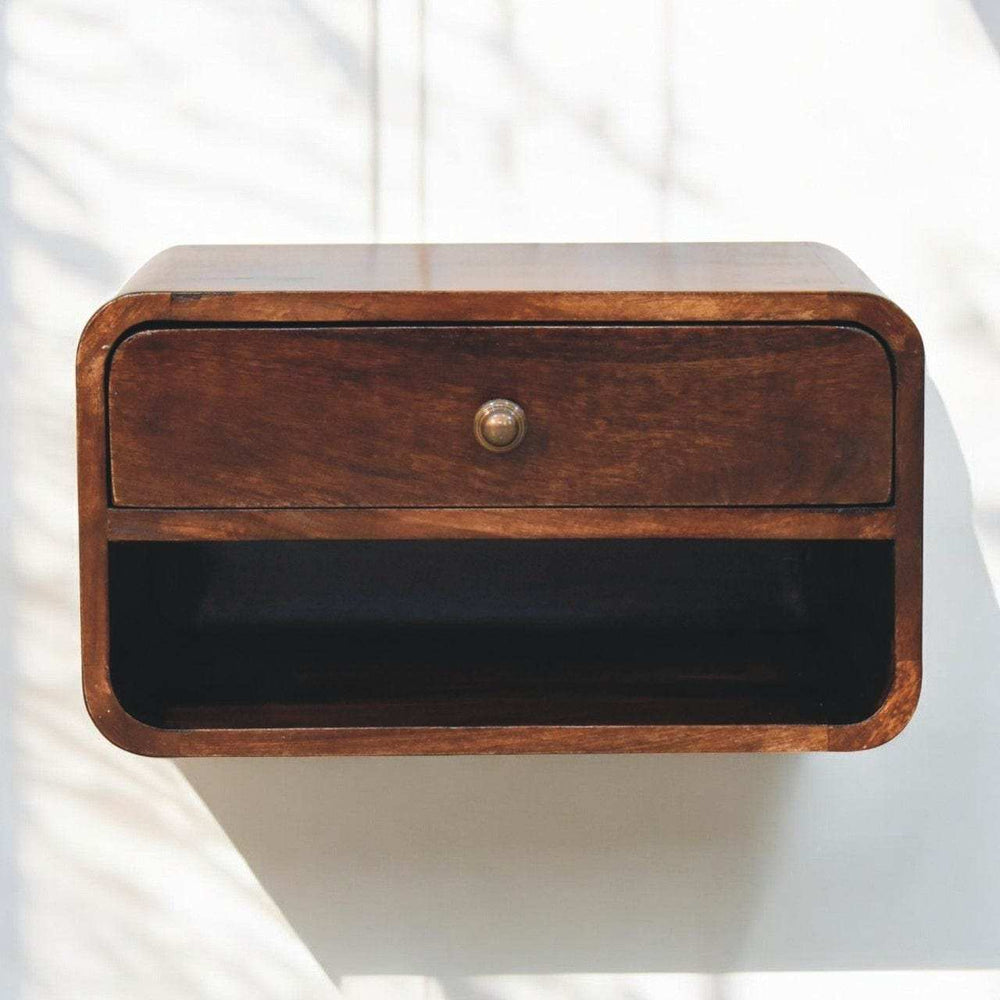 Artisan Furniture Curved California Walnut Wall Mounted Bedside with Open Slot - Artisan Furniture - Flyclothing LLC